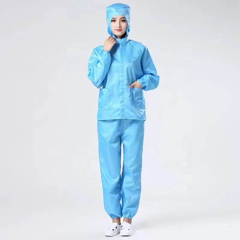 Leenol Cleanroom Clothing Strip Grid Anti -Static Clothes Safety Clothing ESD blue Work Jacket