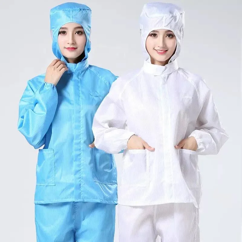 Leenol Cleanroom Clothing Strip Grid Anti -Static Clothes Safety Clothing ESD blue Work Jacket