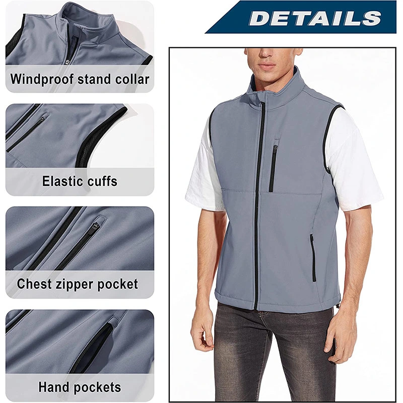 Men&prime; S Softshell Vest Waterproof Sleeveless Jacket with Multiple Pockets