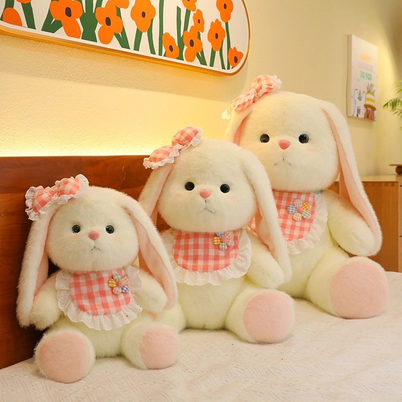 Bow Bunny Customized Brand Plush Rabbit Doll Stuffed Animal Bunny Toy Rabbit Laying Down Safe Material for Baby