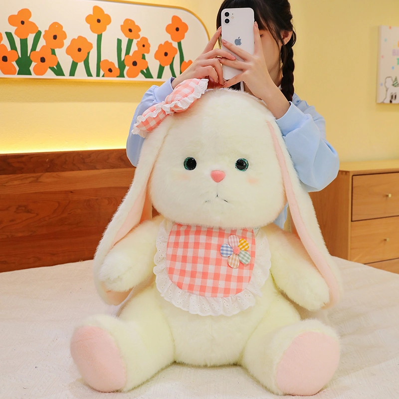 Bow Bunny Customized Brand Plush Rabbit Doll Stuffed Animal Bunny Toy Rabbit Laying Down Safe Material for Baby