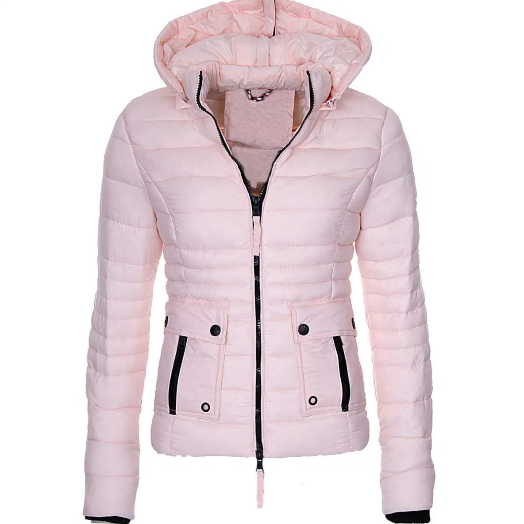 Shiny Silver Down Cotton Padded Coat Women&prime; S Winter Clothes Lady Warm Fashion Slim Fit Hooded Quilted Jacket