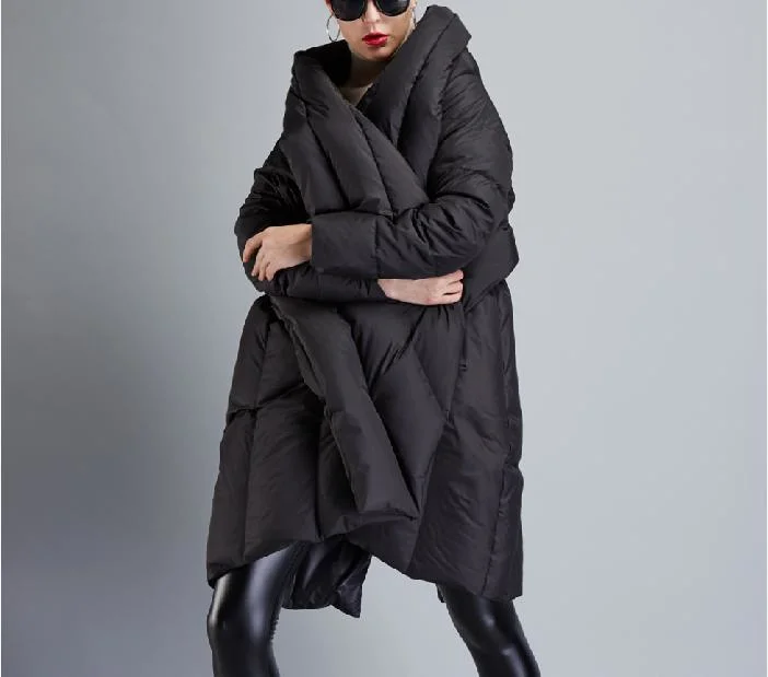 European and American Women Coat Medium and Long Down Coat Fashion New Manufacturer Wholesale Cape Down Coat