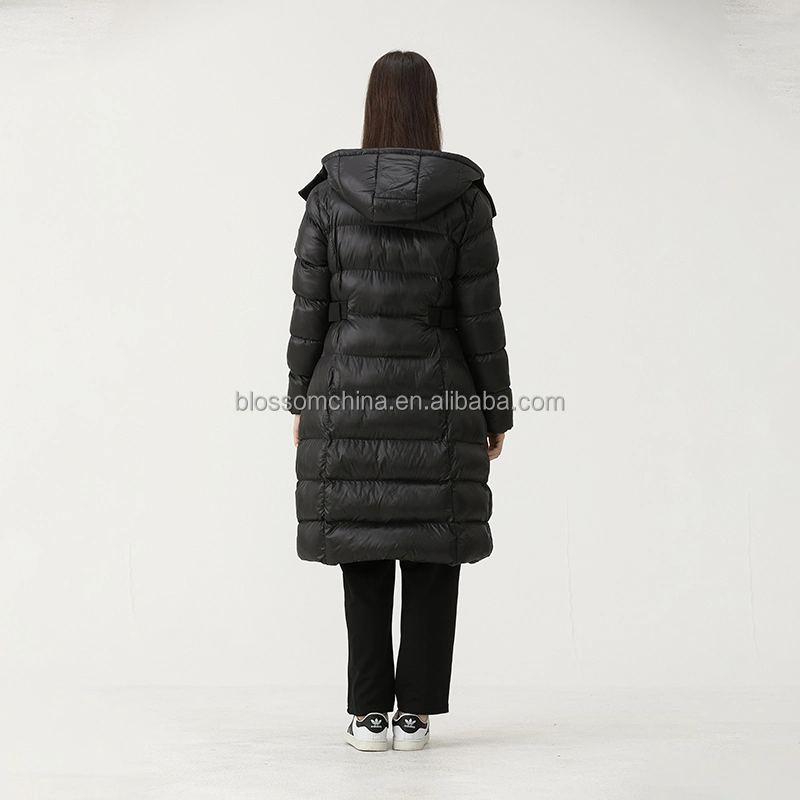 Custom Logo Winter Women Long Coat Hooded Warm Thick Black Down Parka Expediton Down Jacket for Women