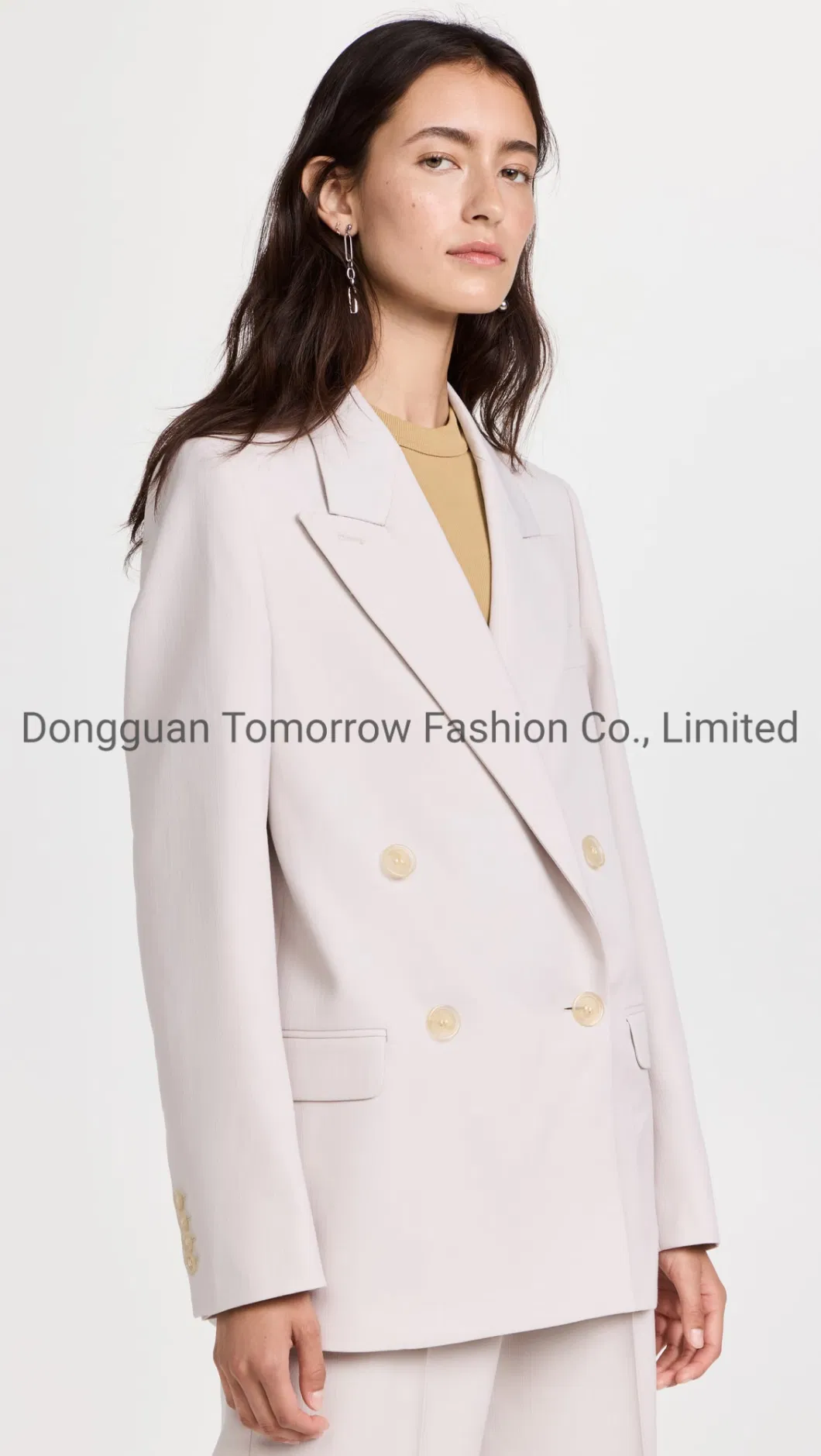 OEM Supplier Elegant Wholesale Fashion Manufacturer Private Label Flap Front Pockets Long Sleeves Women Jacket with Button Cuffs