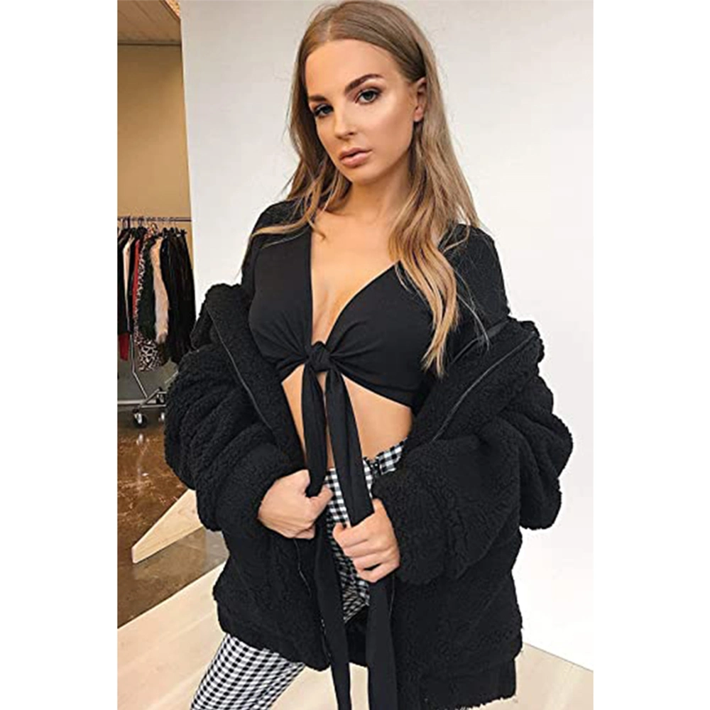 Original Factory Women&prime;s Long Sleeve Cardigan Coat Lapel Button Down Warm Fuzzy Fleece Jacket Oversized Winter Outwear with Pockets