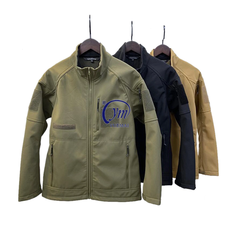 Yuemai Wholesale Windproof Warm Fleece Solid Color Stand Neck Softshell Biker Jacket