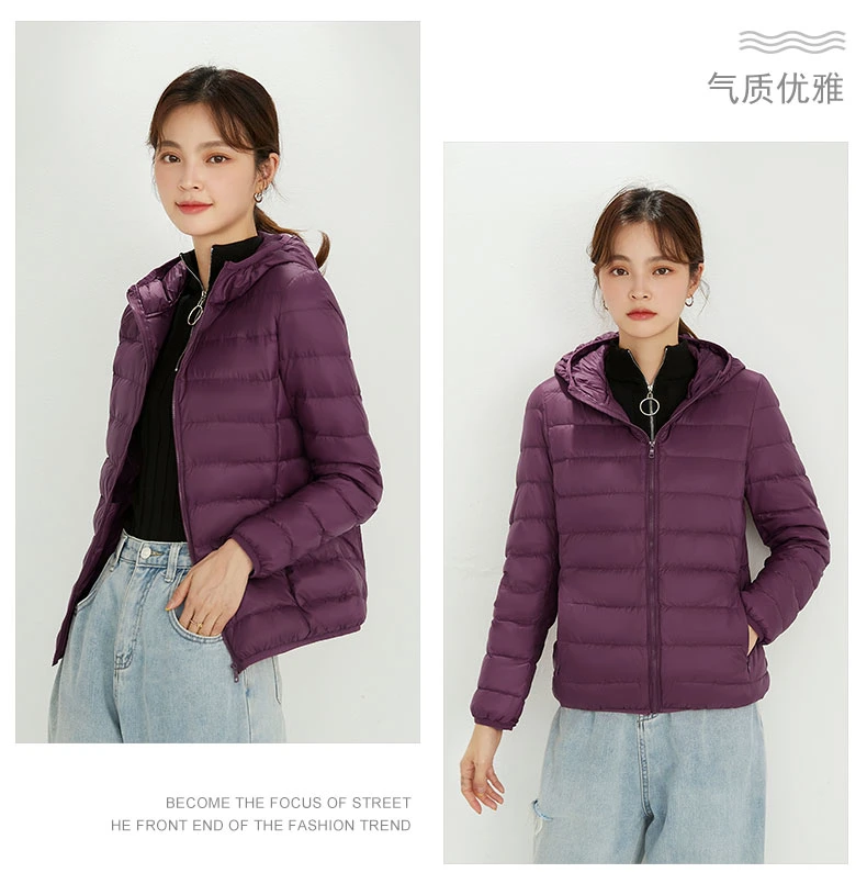 Factory Elegant Puffer Jacket Lady Short Duck Down Jacket with Hat