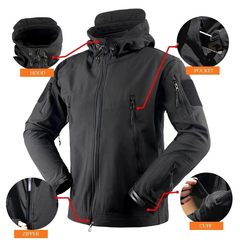 Custom High Quality Breathable Fleece Lined Warm Hood Tactical Coat Outdoor Hiking Ski Soft Shell Waterproof Windbreaker Jacket