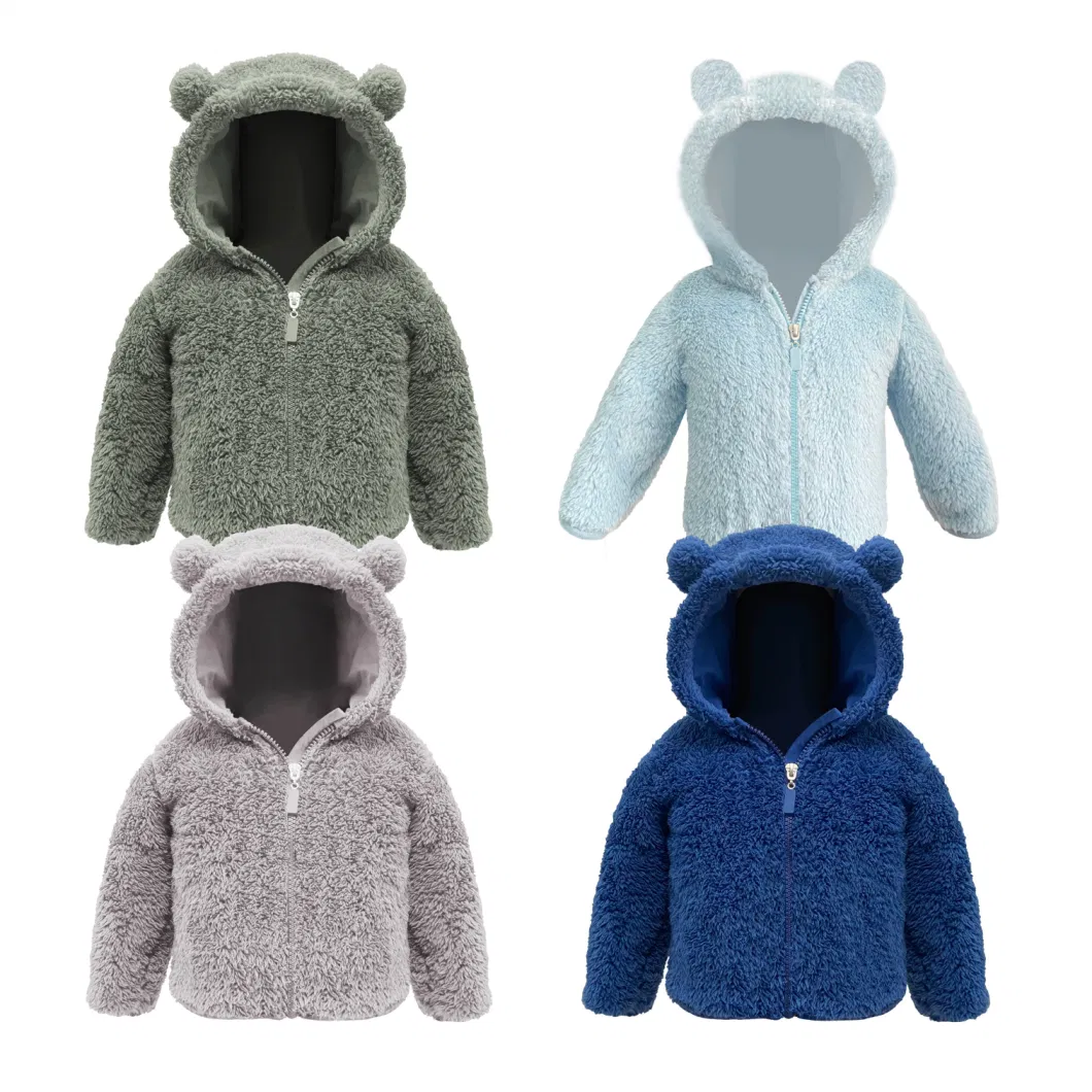 Thick Coat Flannel Sherpa Pullover Tops Toddler Little Girls Fleece Kids Winter Fleece Zipper Hooded Jacket