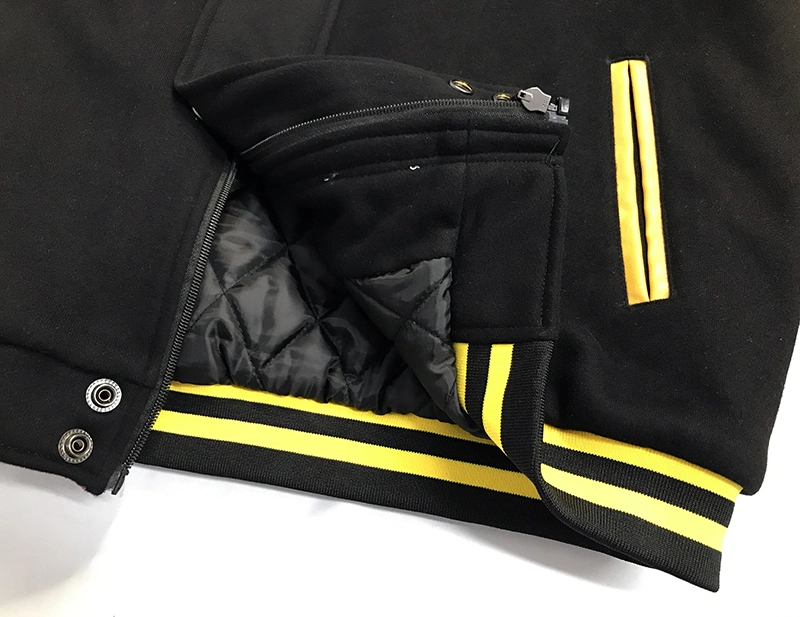 Quality Ginger Leather Sleeves Baseball Jacket Full Buttons Sport Jacket Custom Coat