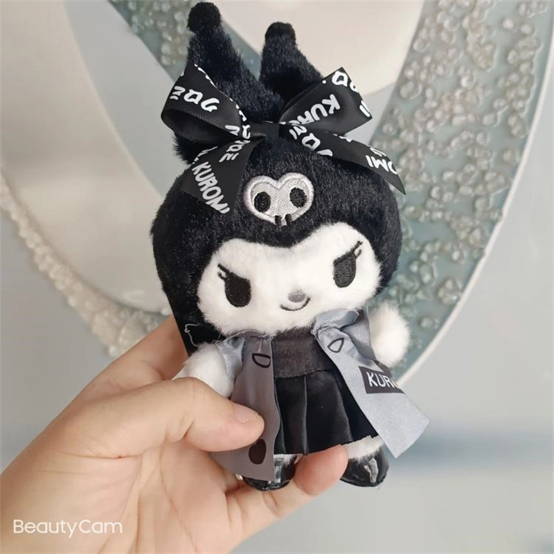 Ruunjoy Cute Japanese Sanrio Kuromi Keychain Black and White Dark Bow Dress Stuffed Doll Pendant Plush Toy Christmas Gift