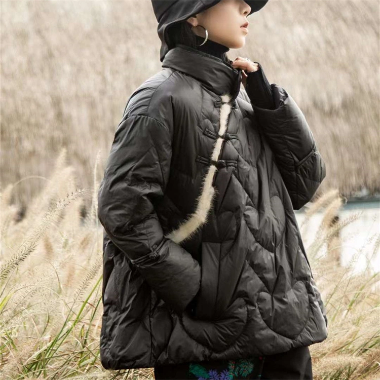 Quality Guaranteed Winter Vintage Patchwork Mink Button Stand Collar Down Jacket Woman Down Jacket