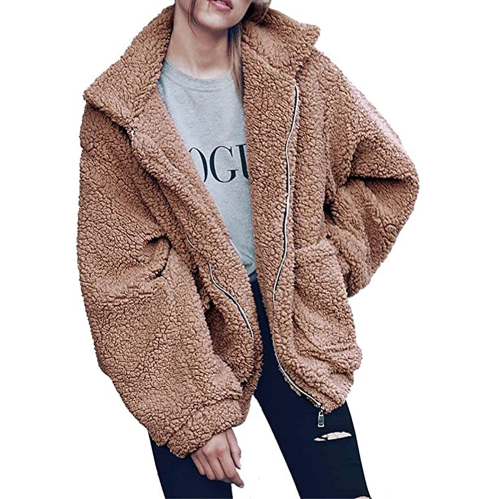 Original Factory Women&prime;s Long Sleeve Cardigan Coat Lapel Button Down Warm Fuzzy Fleece Jacket Oversized Winter Outwear with Pockets