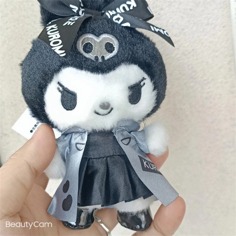 Ruunjoy Cute Japanese Sanrio Kuromi Keychain Black and White Dark Bow Dress Stuffed Doll Pendant Plush Toy Christmas Gift