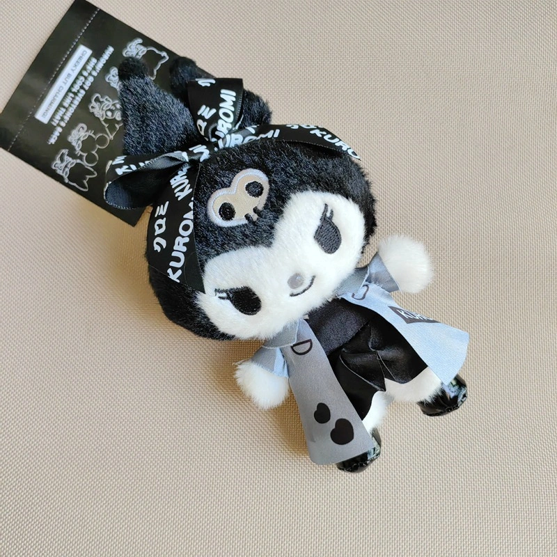 Ruunjoy Cute Japanese Sanrio Kuromi Keychain Black and White Dark Bow Dress Stuffed Doll Pendant Plush Toy Christmas Gift