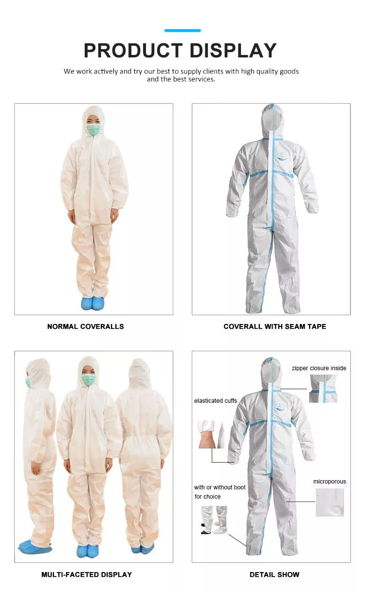 Real Factory Coverall Medical Adult Disposable Work Clothes Dustproof Civilian Hooded Striped Jumpsuit Medical White