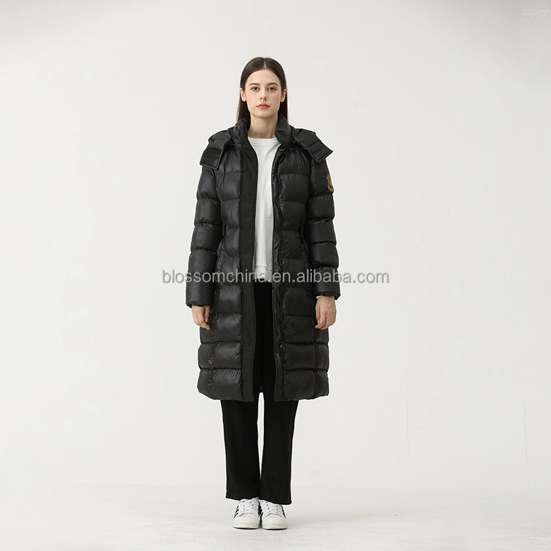 Custom Logo Winter Women Long Coat Hooded Warm Thick Black Down Parka Expediton Down Jacket for Women