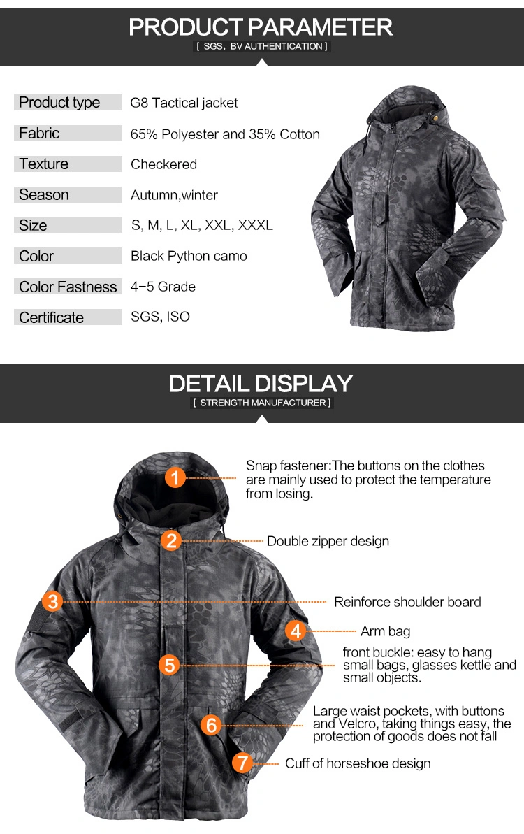 High-Quality Black Python Military-Style G8 Ecwcs Parka Jacket with Fleece - China Manufacturer