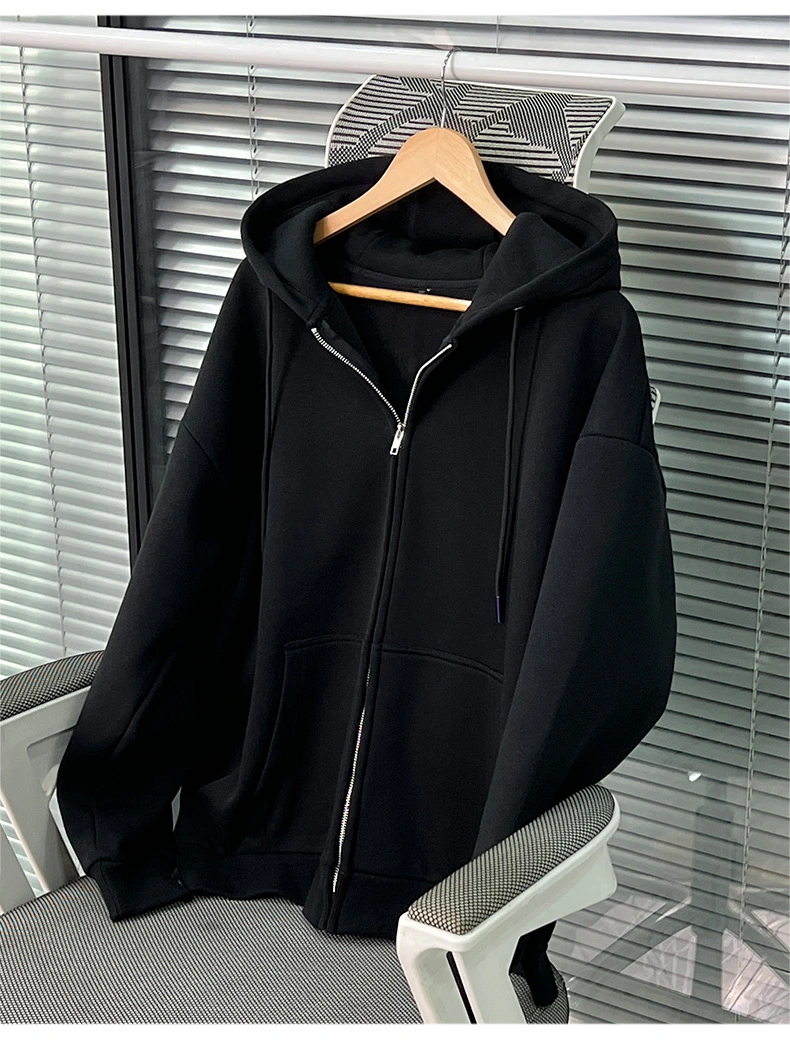 Wholesale Blank Clothing Manufacturers Custom Black Mens Zip up Waterproof Windbreaker Hoodie Zipper Jacket Coat with Zipper