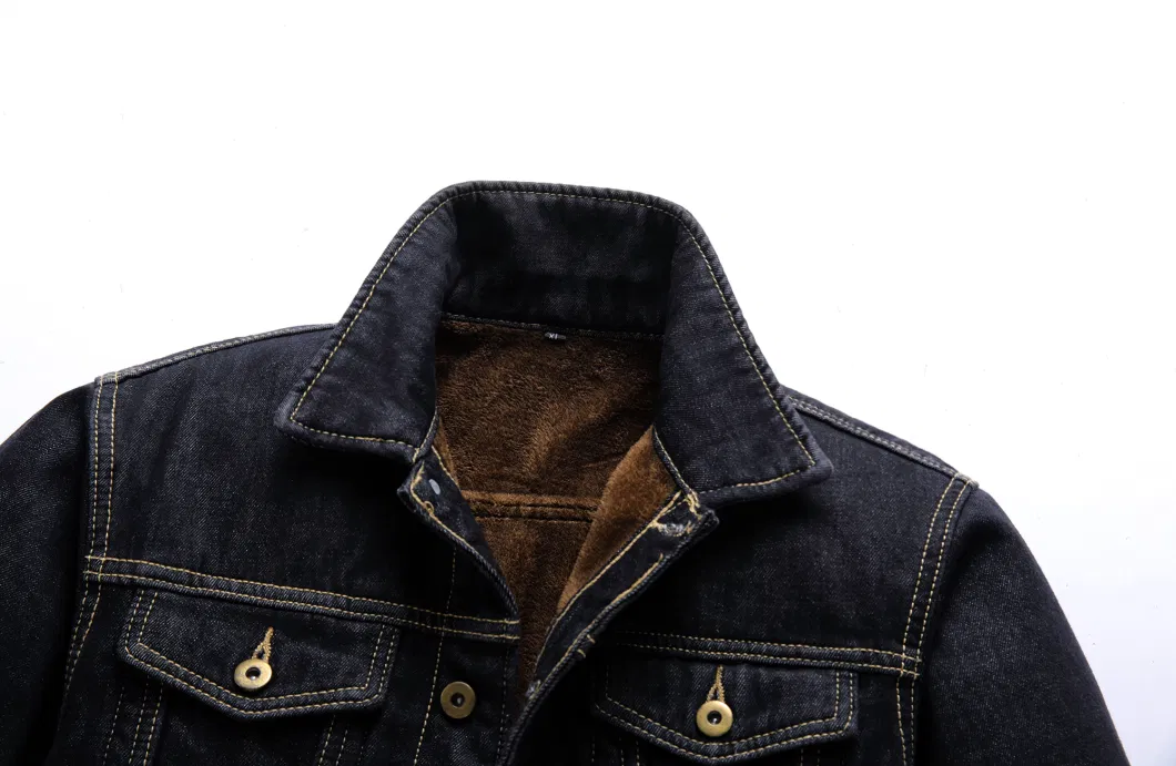 Asiapo China Factory Men&prime;s Casual Regular Fit Button Down Fleece Denim Jean Jacket