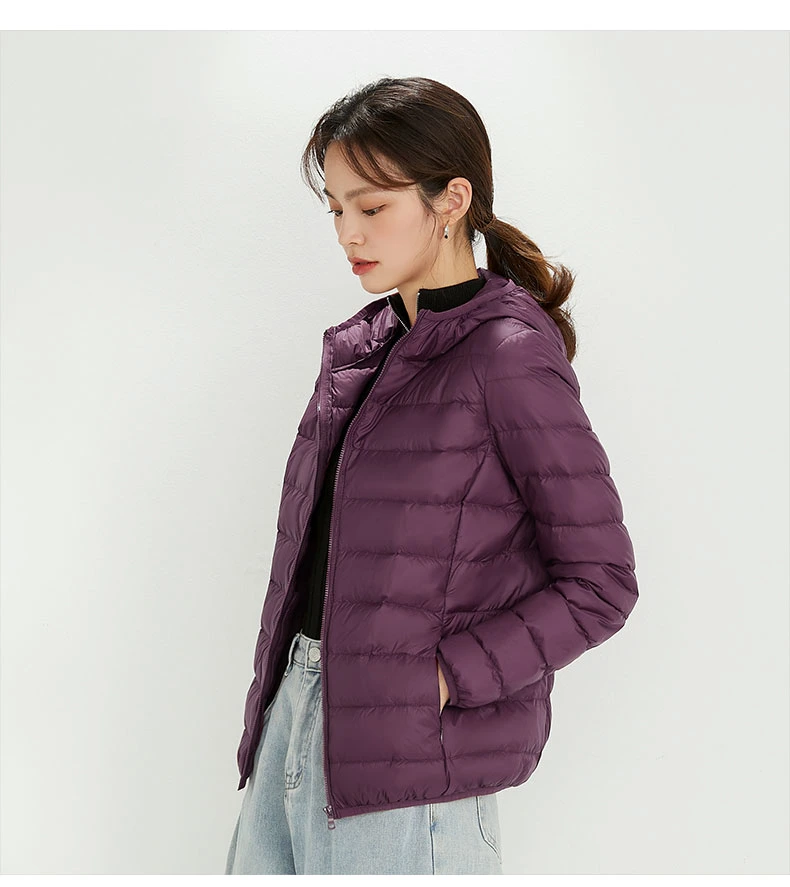 Factory Elegant Puffer Jacket Lady Short Duck Down Jacket with Hat