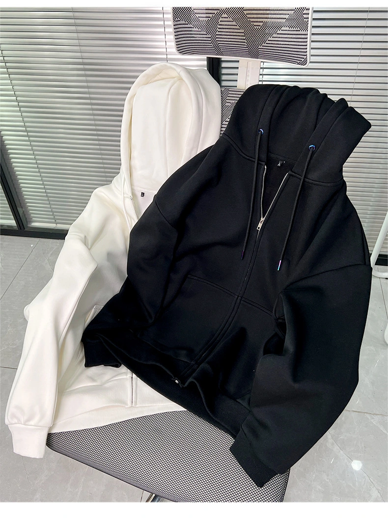 Wholesale Blank Clothing Manufacturers Custom Black Mens Zip up Waterproof Windbreaker Hoodie Zipper Jacket Coat with Zipper