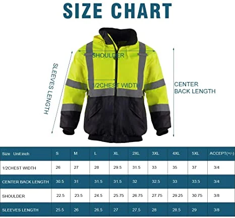 Customization Safety Reflective Bomber Padding Jackets Winter Windbreak Work Wear Jackets