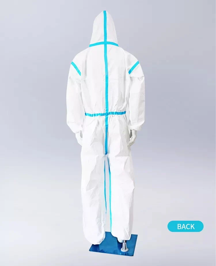 Real Factory Coverall Medical Adult Disposable Work Clothes Dustproof Civilian Hooded Striped Jumpsuit Medical White
