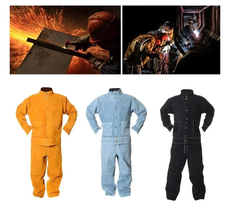 Factory Supply Cowhide Split Fireproof Labor Welder Work Safety Clothing Smelting Welding Leather Working Clothes