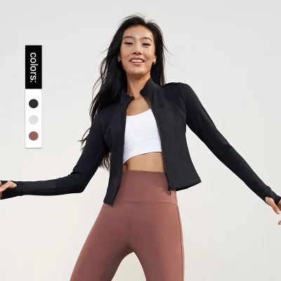 Vendita all′ingrosso fabbrica in pile antivento Stand up collare Yoga Slim Fit Esercizio a manica lunga Autunno Inverno Fitness Abbigliamento giacca con zip