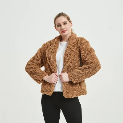 Giacca Sherpa in pile Faux Fuzzy a manica lunga casual zip - Donna Fino Bomber Coat