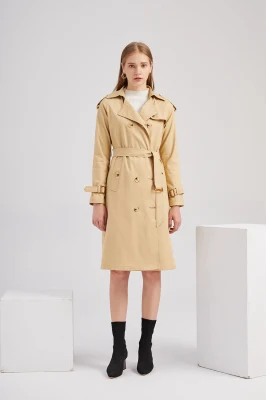 New Women′s Long Waist Fashion Coat Long Sleeve Women Jacket Windbreaker