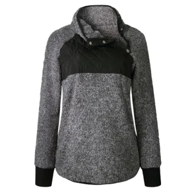 Vendita all′ingrosso Donna Streetwear Biancaneve colore pile Borg Fur Fleece Giacca in felpa con pullover Button Sherpa