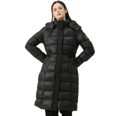Camice lungo con cappuccio, nero caldo e spesso, donna invernale con logo personalizzato Giacca Down Parka Expediton Down per donna