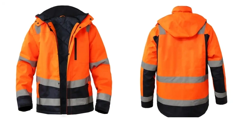 Custom Hi Vis PPE Hoodie Polyester Oxford Windproof Reflective Safety Clothing Outdoor Raincoat Bomber Winter Workwear Safety Jacket