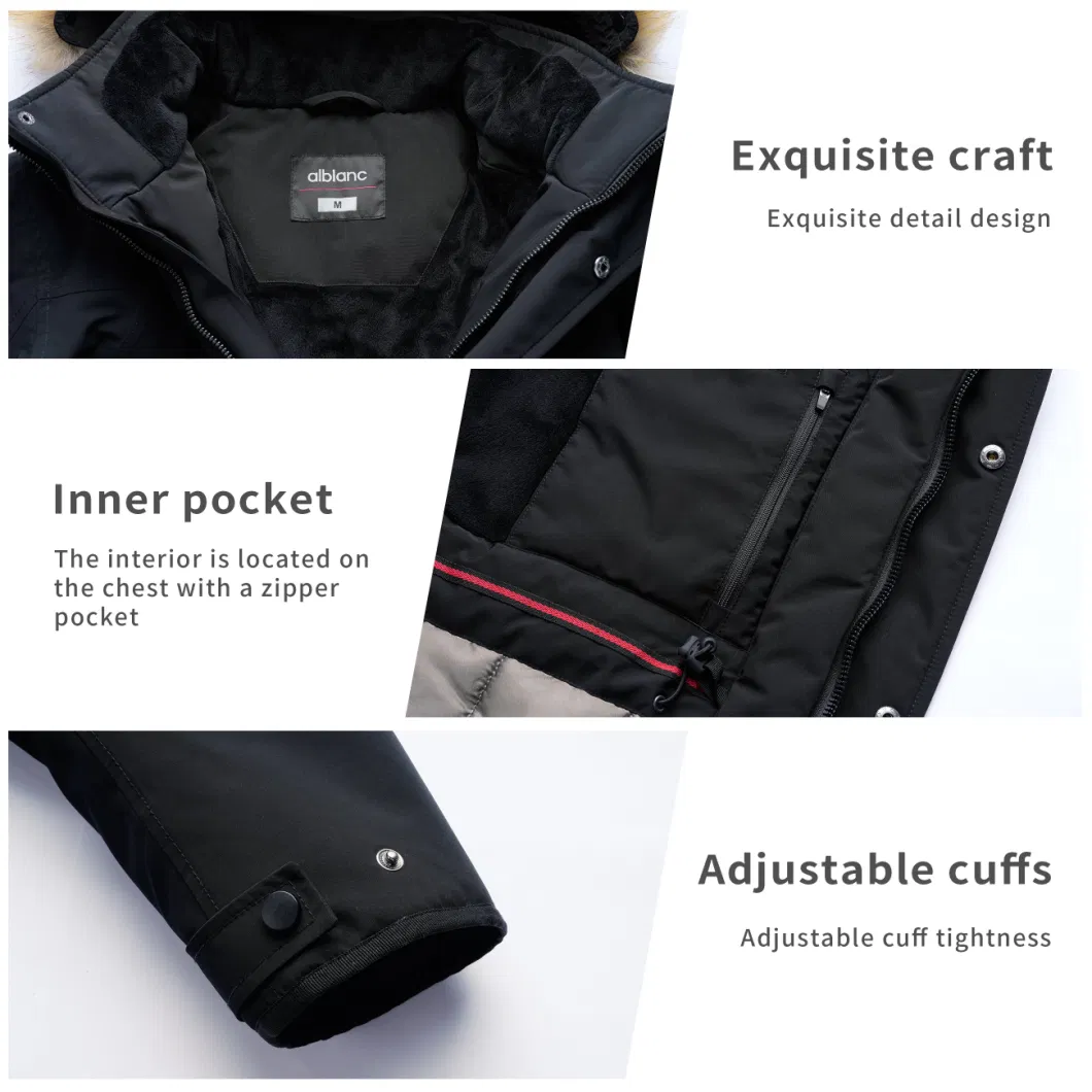Down Parka Jacket Men&prime;s Coats Outdoor Pocket Long High Quality Winter Clothes Clothing Black Casual