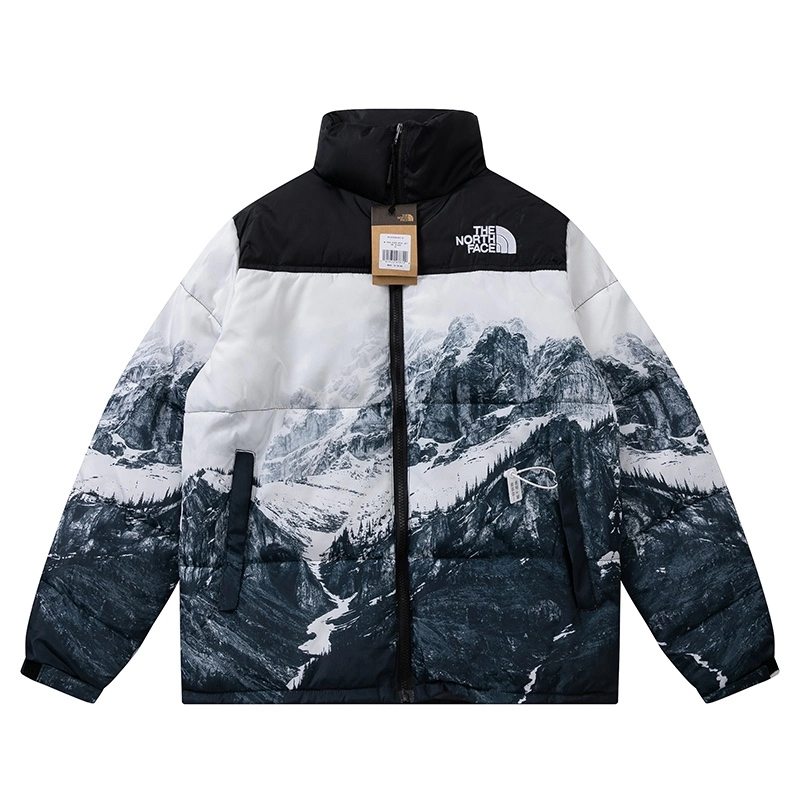 Customized All Over Mountain Design Thick Bubble Coat for Men Streetwear Winter Bandana Men Puffer Jacket Manufacturer