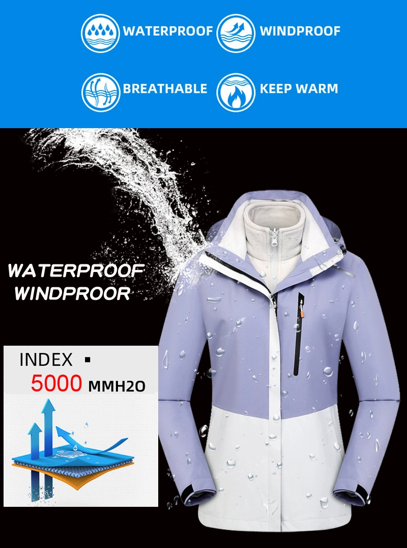 Waterproof Windbreaker Jackets Men Women 3-in-1 Fleece Inner Hooded Fishing Windproof Coat