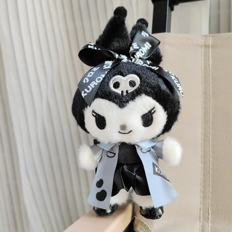 Ruunjoy Cute Japanese Sanrio Kuromi Keychain Black and White Dark Bow Dress Stuffed Doll Pendant Plush Toy Christmas Gift