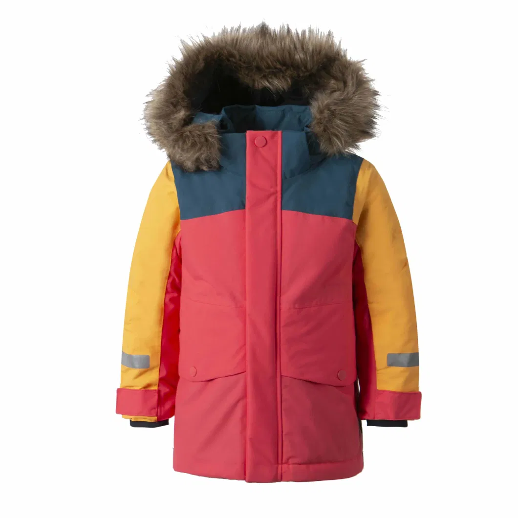 Girl&prime;s Pink Fur Outdoor Coats Waterproof Ski Jacket