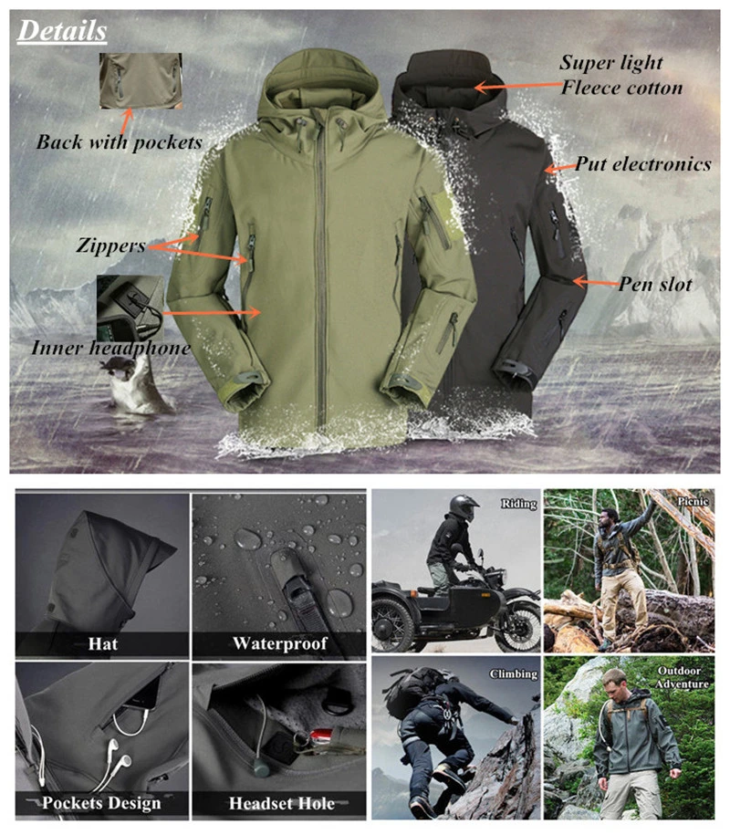 Esdy Camo Army style Uniform Hunting Softshell Waterproof Military style Tactical Jacket