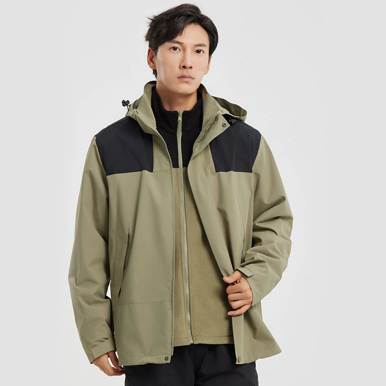 Fashionable Detachable Two-Piece Widbreaker Jacket Zip up Hooded Outdoor Rain Jackets