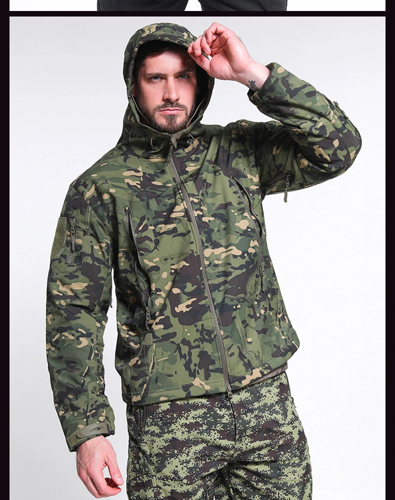 New Outdoor Clothing Shark Skin Softshell Charge Suit Warm Grab Velvet Camouflage Hunting Clothes Waterproof for Men Acu Uniform