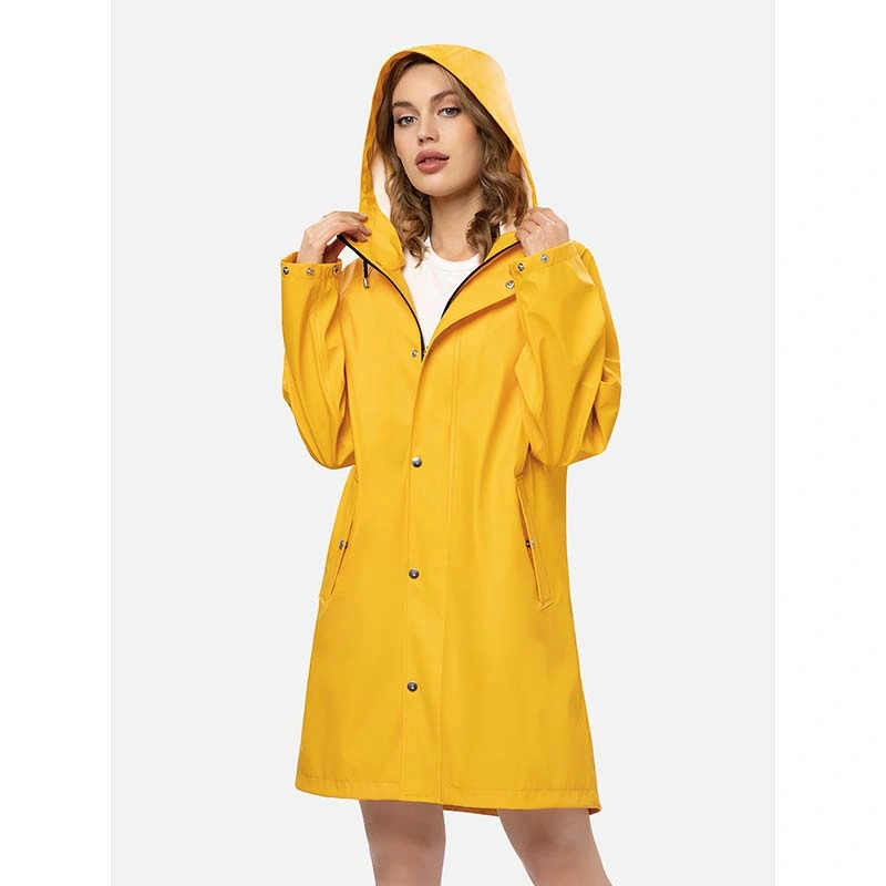 Customize Polyester Waterproof PU Rain Coat Fashion Rainwear Long Raincoat Jacket Women