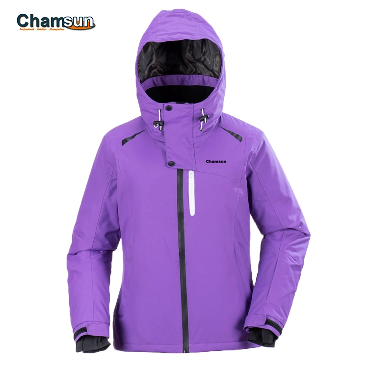 Wholesale Women&prime;s Purple Ski Jackets with Connected Hood