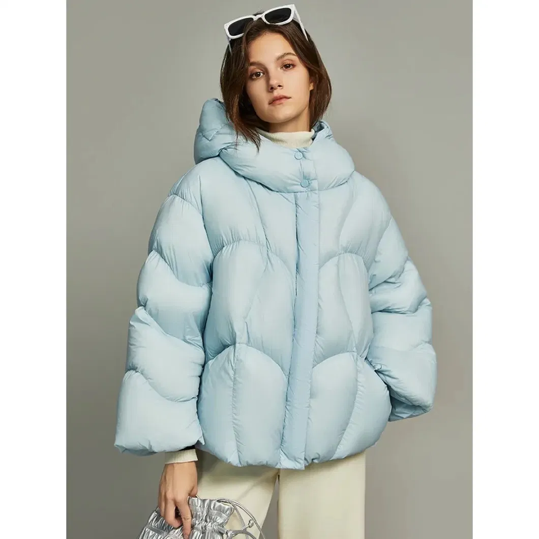 New-Style Minimalist Autumn-Winter Women Waterproof Nylon Matte Seamles Bomber Puffer Down Jacket with Snaps in Grey for Office