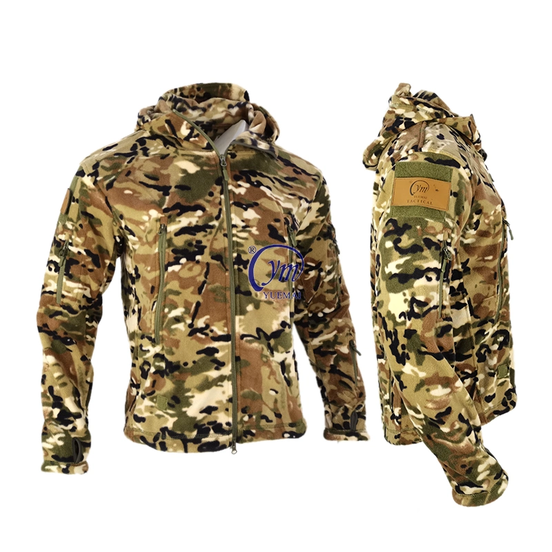 Outdoor Sherpa Sweatshirts Thermal Multicam Combat Tactical Hooded Polar Fleece Jacket with Pockets