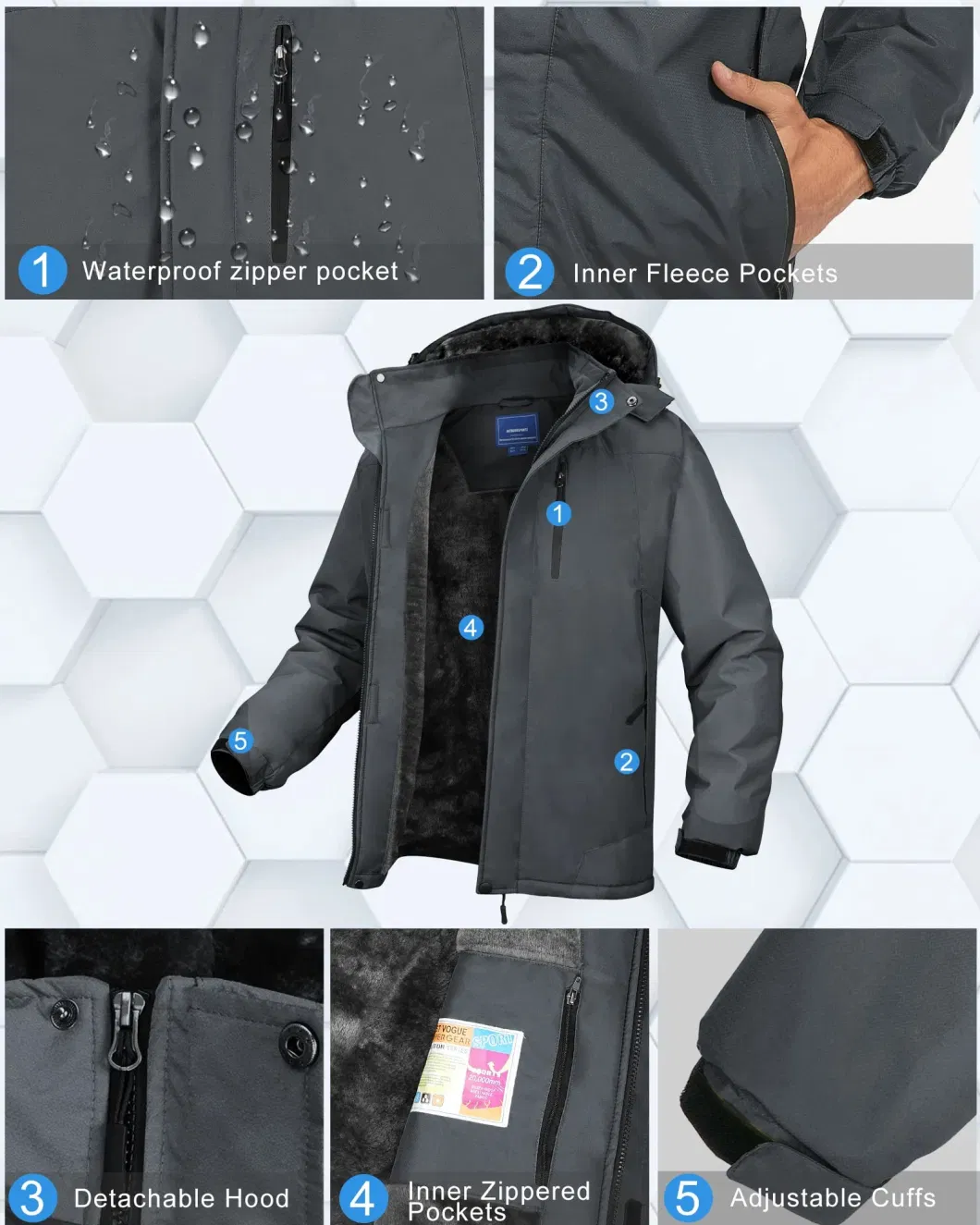 Asiapo China Factory Men&prime;s Winter Ski Snow Jacket Mountain Waterproof Windproof Breathable Rain Jacket