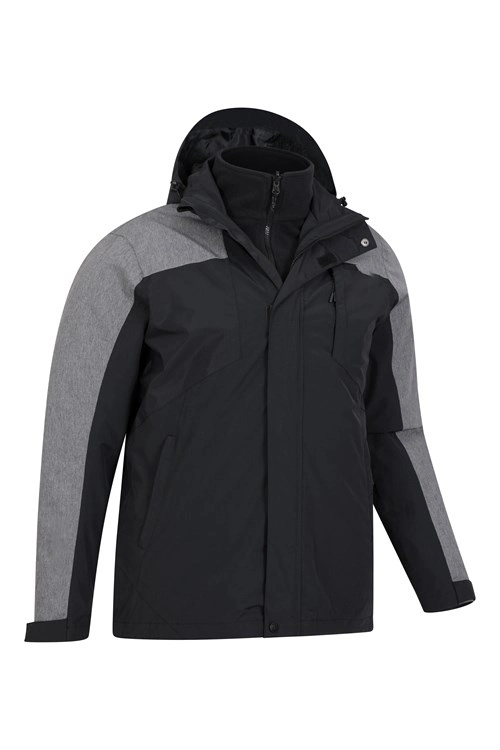 Mens Blacl/Grey Contrast Color Winter Spring Fall 3 in 1 Waterproof Jacket